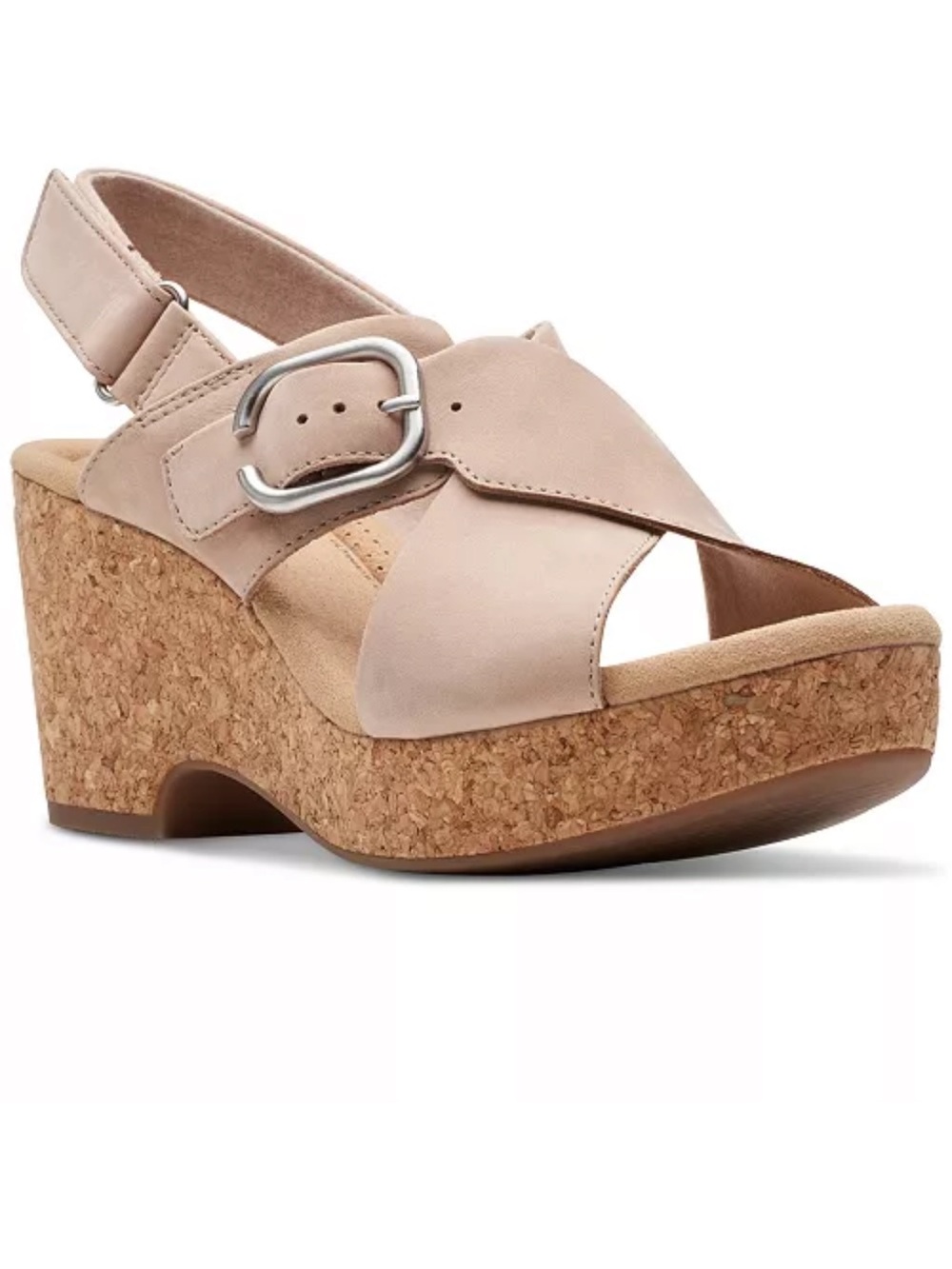 Clarks Beige Cork Wedge Sandal with Buckle